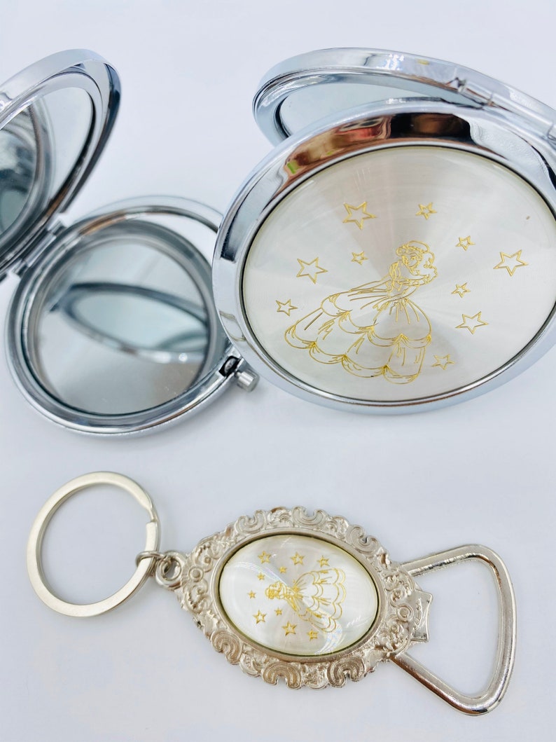 Quinceanera Favors 24pcs Recuerdos Para Quinceanera 12 compact mirror 12 keychain/Sweet Sixteen Favor doble sided mirrors image 5