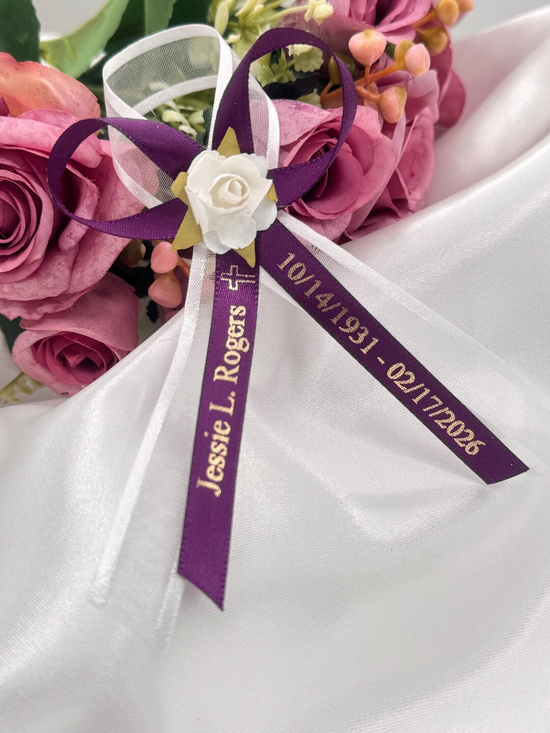 Personalized Funeral Ribbon Favors: Custom Memorial Ribbons With Pin ...