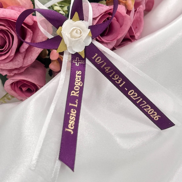 100-12pcs Memorial  Funeral Ribbon Favors: Custom Memorial Ribbons with Pin. Double ribbons