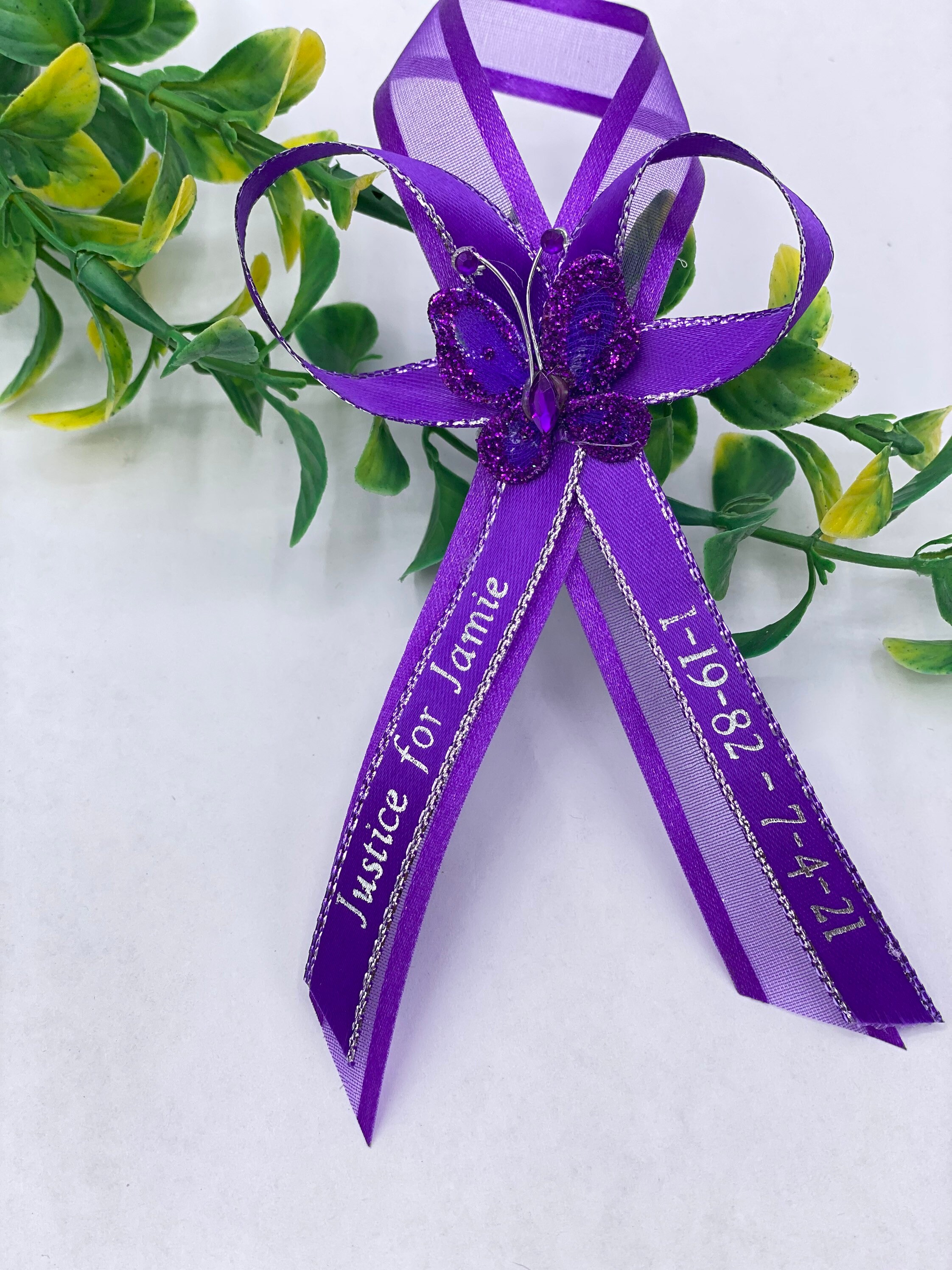 Custom Funeral Ribbons Personalized Funeral Ribbons: Double Ribbon With Pin, Memorial Favors ...