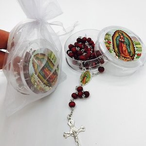 12pcs Recuerdos de bautizo y primera comunión rosarios de virgen de Guadalupe recuerdos para quinceañera FREE ORGANZA BAGS