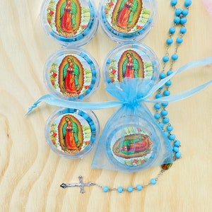 48-36-24-12pcs Recuerdos de bautizo y primera comunión rosarios de virgen de Guadalupe recuerdos para quinceañera FREE ORGANZA BAGS