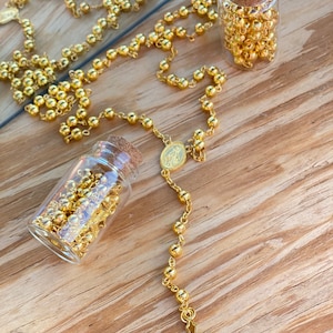 24pcs -36-12 pcs baptism favors first communion party favors boys girls gold rosaries in glass bottle Recuerdos para bautizó FREE WHITE BAGS