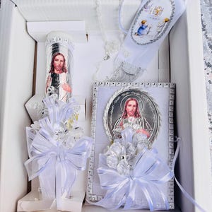 4pcs first communion candle sets BOY/Girls, English & Spanish white set