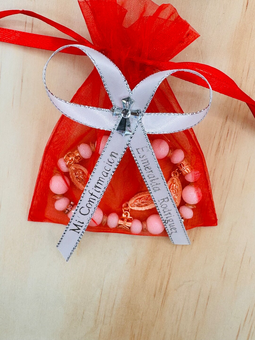 Confirmation Rosary Favors: Personalized Ribbon, Organza Bag, Bracelet ...