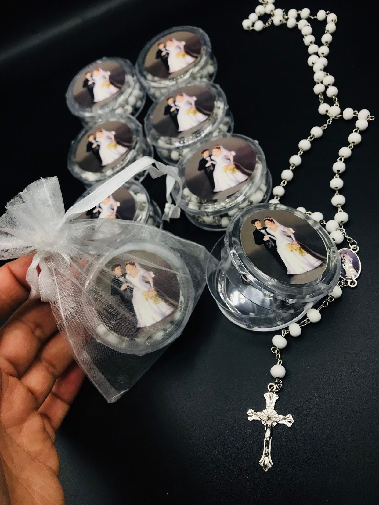 60PC-Wedding Favors Decoration Rosaries Cross White Party Recuerdos Boda Rosario 