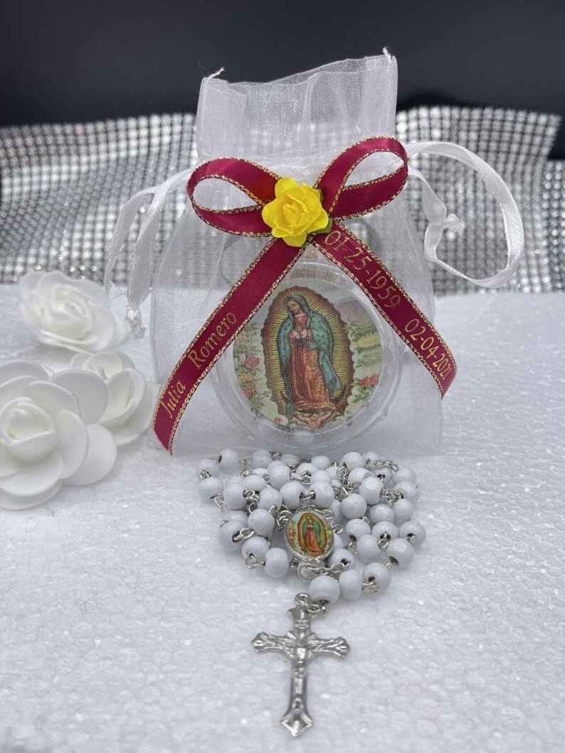 12pcs Funeral Favormemorial favor Rosaries giftR.I.P Condolence D.E.P personalized ribbons Recuerdos Para Funeral