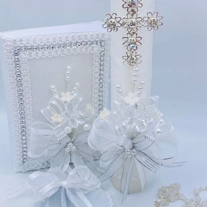 5-Piece Baptism Candle Set Favors | Girl Or Boy | White Set De Bautizo Nina Nino | English
