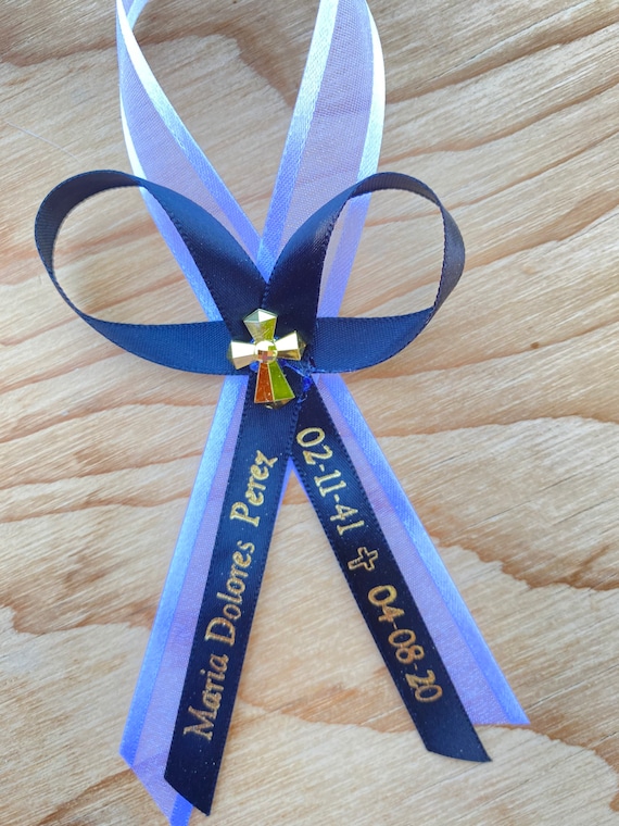 100 75 50 24 12pcs Funeral Favor funeral Ribbons baptism Favors double Personalized Ribbons With Safety Pin Listones Grabados Funeral Favor Etsy UK