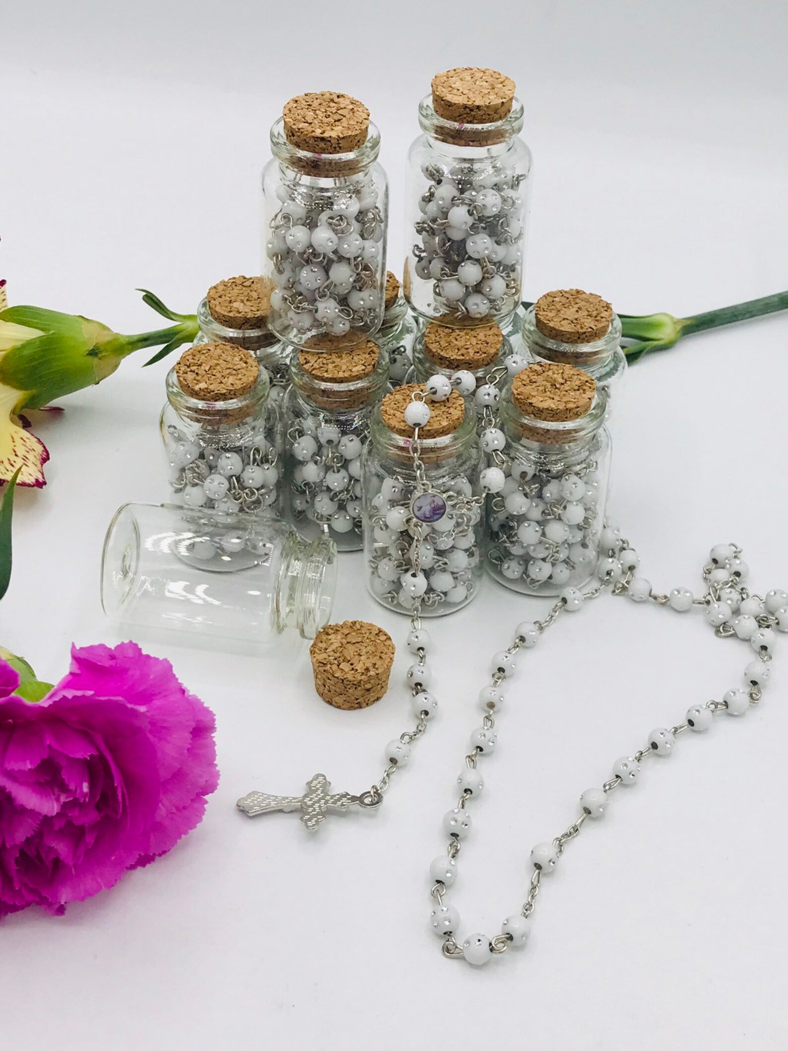 12pcs baptism favors rosary in glass bottle rosary rosarios Etsy