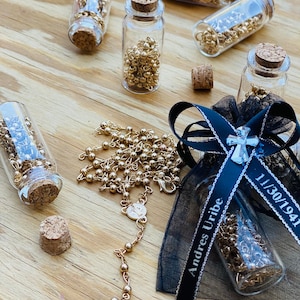 12pcs Funeral Favor/memorial favors Personalized ribbons  glass bottle & Rosary Listones grabados recuerdos para funerales Memorial Gift