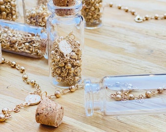 Gold Rosary Favors: Glass Bottle, Christening, Communion (Free White Bags)