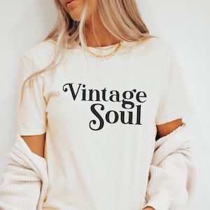 Vintage Soul Shirt Boho Retro Tshirt Beige Natural Color Short Sleeve