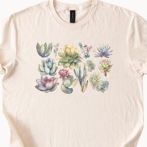 Watercolor Succulents T Shirt Botanical Print Tee Plant Lover Gift Garden Shirt