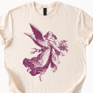 Angel Shirt graphic Tee Angel Carrying Child floral wings art shirt Gildan natural color aesthetic Vintage Style Unconditional Love