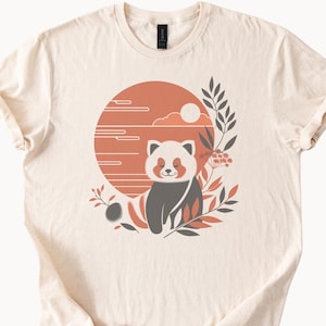 Red Panda Shirt Cute Animal Graphic Tee Natural Beige Color Cotton Unisex Top