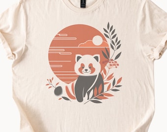 Red Panda Shirt Cute Animal Graphic Tee Natural Beige Color Cotton Unisex Top