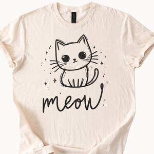 Cute Meow Cat T-Shirt Natural Beige Color Cotton Kitten Lover Tee Graphic Shirt