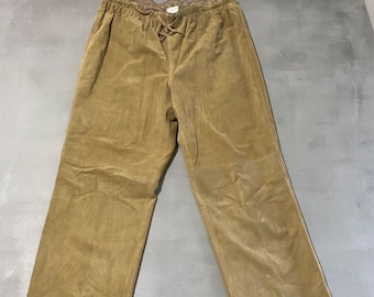 Liz Claiborne Suede Leather Pants Womens Size XL Tan elastic Tapered y2k 90s pants