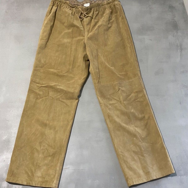 Liz Claiborne Suede Leather Pants Womens Size XL Tan elastic Tapered y2k 90s pants