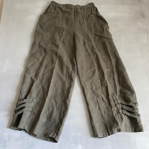 Completo Lino By Arthurio Pants Womens Large Olive Linen Lagenlook baggy wide