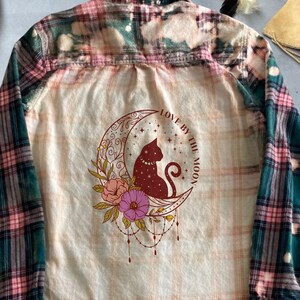 Love By The Moon Bleached Shirt Flannel Bohemian Style One of A Kind Shirt Long Sleeve Comfortable Perfect For Loved Ones