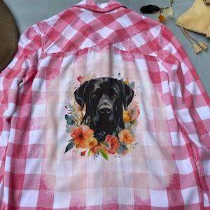 Black Lab Shirt, Bleached Flannel Shirt, Dog Shirt, Labrador Shirt, Upcycled Flannel Shirt Custom Made To Order