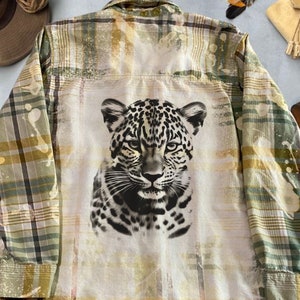 Leopard Bleached Flannel Shirt Trendy Style Upcycled Bleached Flannel Shirt Made To Order Plaid Flannel