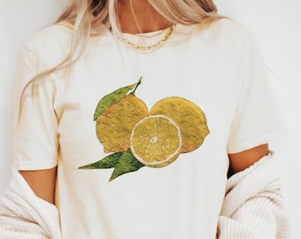 Lemon Graphic T-Shirt, Summer Fruit Tee, Vintage Lemon Design Shirt, Citrus Lovers Gift, Yellow Fruit T-Shirt, illustrated Lemon Tee