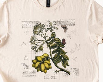 Botanisches T-Shirt, Vintage-Stil-Blumenprint-Shirt, von der Natur inspiriertes Shirt, einzigartiges Pflanzendesign, künstlerischer Blumendruck, Cottagecore-Kleidung