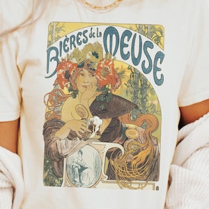 Alphonse Mucha Bieres de la Meuse Art Nouveau Graphic Tee Bohemian Shirt