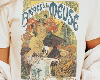 Alphonse Mucha Bieres de la Meuse Art Nouveau Graphic Tee Bohemian Shirt