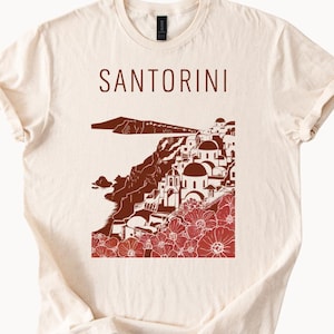 Santorini graphic t-shirt, Scenic Greek island shirt, Santorini travel souvenir tee, Greece vacation gift, Santorini illustration T-shirt