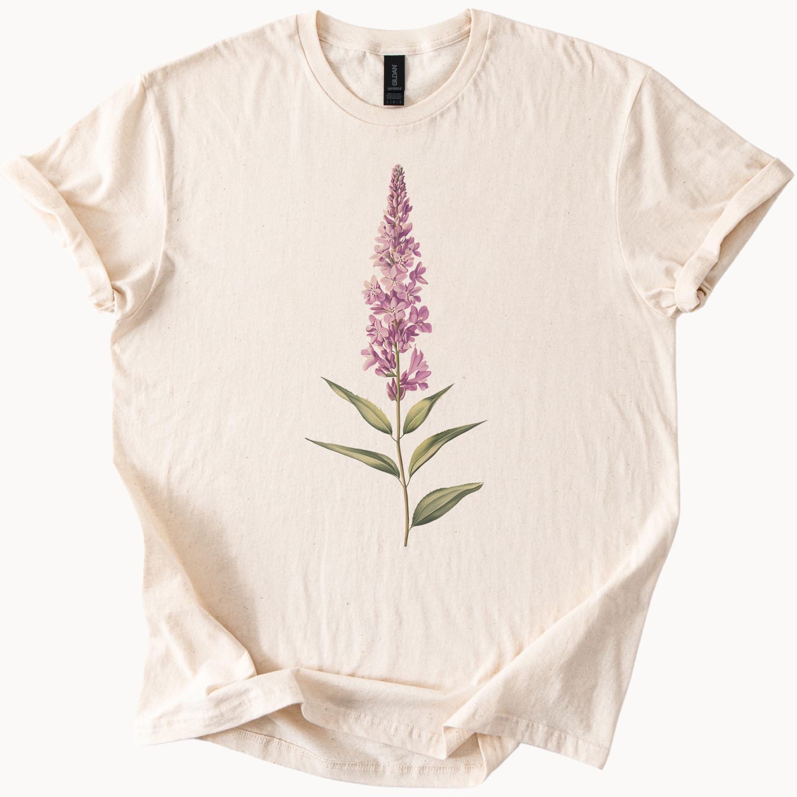 L.G.B. WILD FLOWERS 長袖カットソー パープル Wild Purple Flower Botanical Art Graphic T Shirt Nature Floral Tee