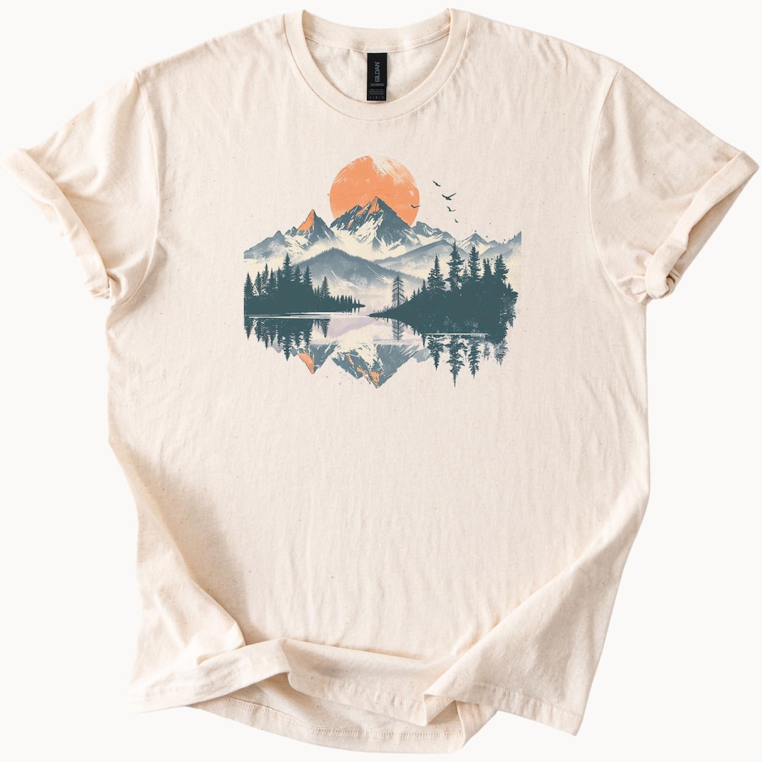 Mountain Sunrise Forest Lake Reflection T Shirt Nature Hiking