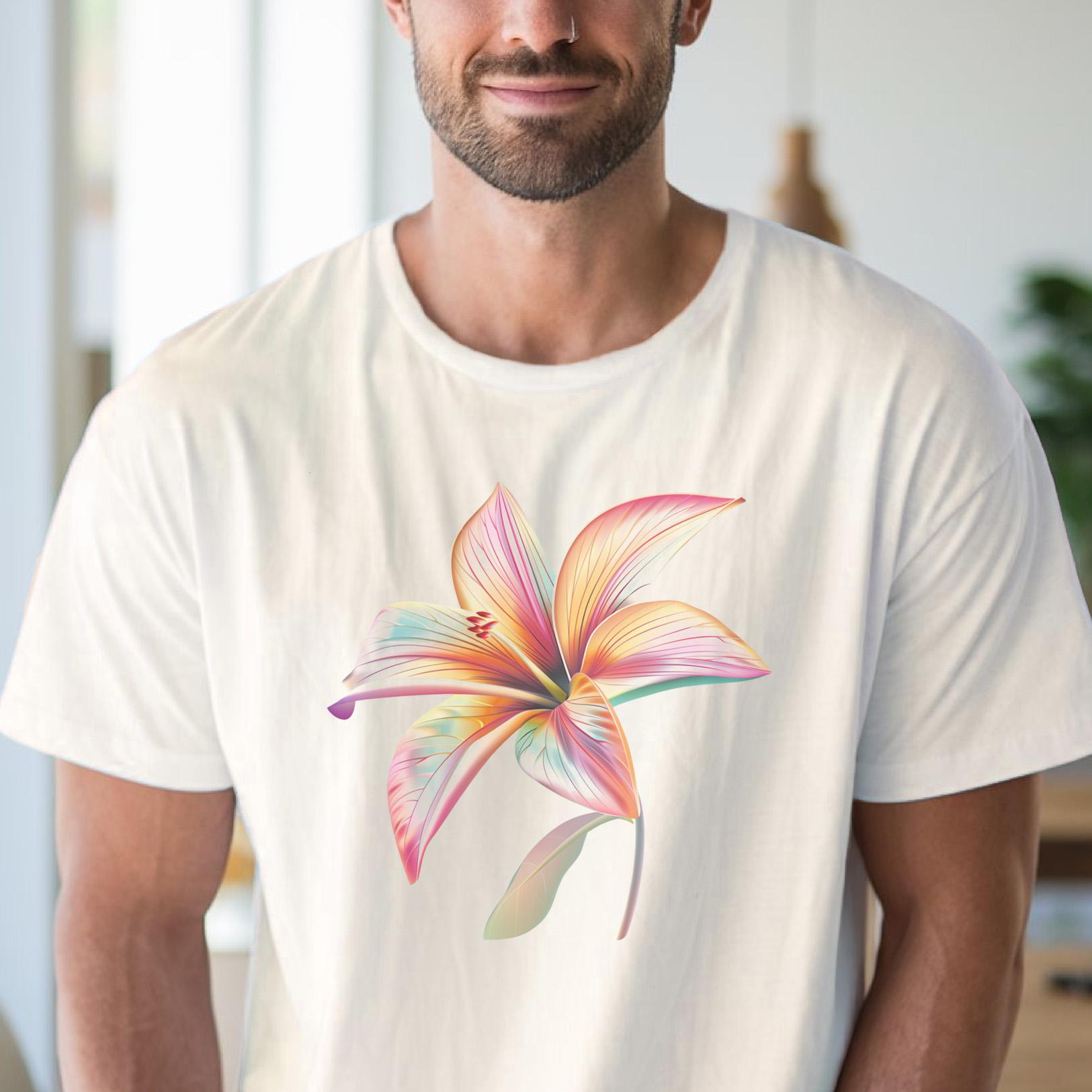 Pastel Lily Flower Graphic Tee Colorful Botanical Art Floral Shirt