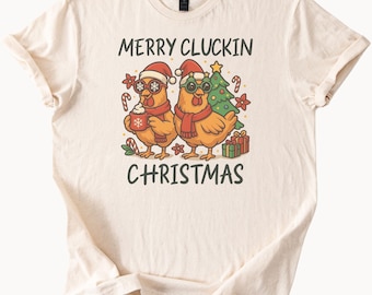 Merry Cluckin Christmas Shirt Cute Holiday Chicken Graphic Tee Festive Farm Animal Christmas Tree Gift Shirt for Chicken Lovers