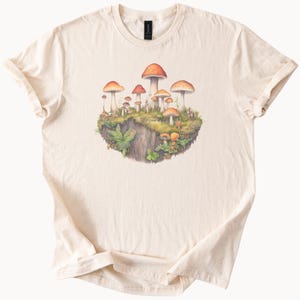 Maglietta grafica con funghi della foresta, natura, funghi, arte botanica, maglietta Cottagecore Woodland Mushroom, regalo per gli amanti della natura estetica