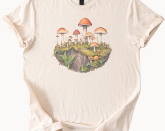 Mushroom Forest Graphic T Shirt Nature Fungi Botanical Art Tee Cottagecore Woodland Mushroom Shirt Aesthetic Nature Lover Gift