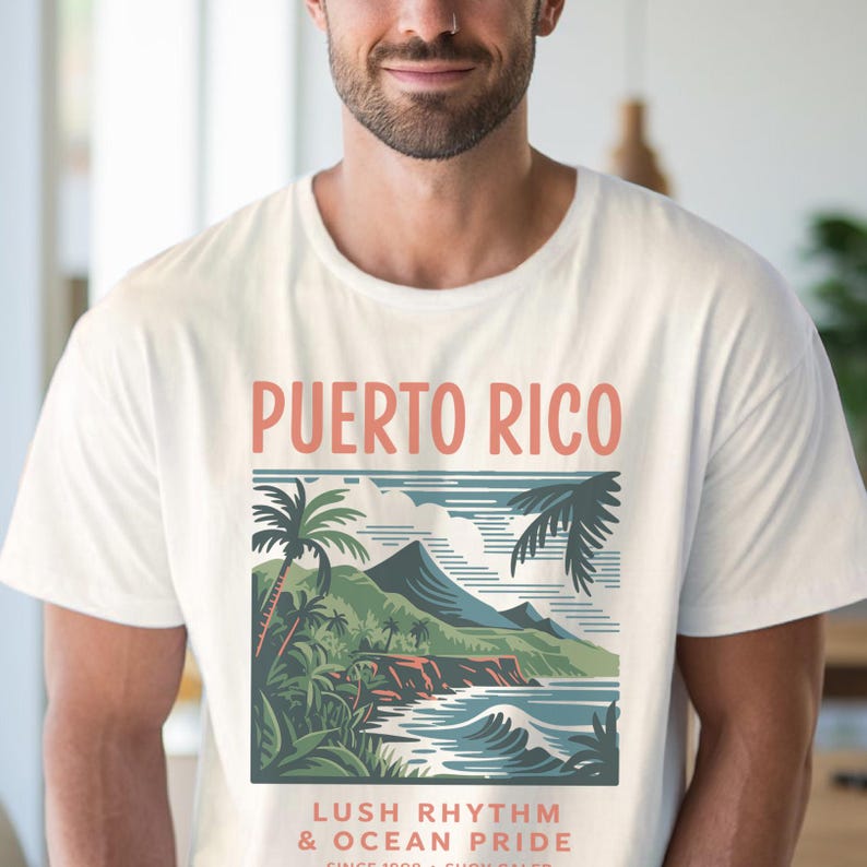 Puerto Rico Rythm Logo Puerto Rico Graphic T Shirt Lush Rhythm Ocean Pride Scenic Tropical ...