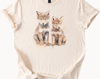 Wolf pup shirt schattige aquarel wolven dierenliefhebbers grafisch T-shirt natuur Wildlife kunst shirt cadeau voor haar cadeau voor hem zachte katoenen top
