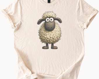 Niedliches Karikaturschaf-Grafik-T-Shirt Lustiges Tierliebhaber-Geschenk Weiches bequemes Bauernhoftier-T-Stück Einzigartiges Schaf-Zeichnungs-Hemd für Männer oder Frauen