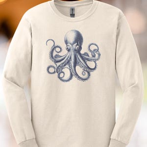 Octopus Graphic Long Sleeve Shirt Detailed Sea Creature Art Unique Ocean Animal Tee Cool Nautical Tentacles Print Shirt Marine Inspired
