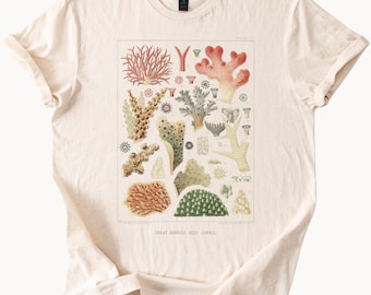 Great Barrier Reef Coral Shirt Botanical Coral Graphic Tee Ocean Marine Life Art Nature Sea Creatures T Shirt Australian Reef Apparel