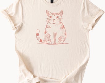 Cute Cat TShirt Simple Line Art Kitten Graphic Tee Pet Lover Gift