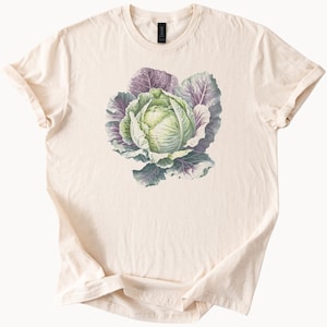 Cabbage Graphic T Shirt Botanical Garden Vegetable Art Tee Green and Purple Leafy Plant Illustration Nature Lover Gift Shirt
