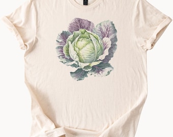 Cabbage Graphic T Shirt Botanical Garden Vegetable Art Tee Green and Purple Leafy Plant Illustration Nature Lover Gift Shirt