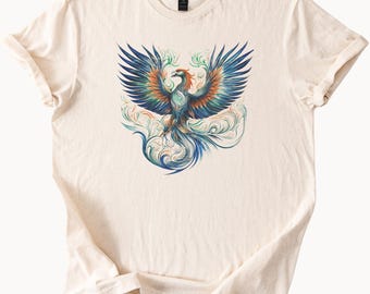 Majestic Phoenix Rising Graphic Tee Mythical Bird TShirt Firebird Rebirth Top