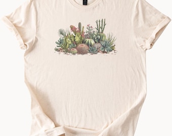 Desert Cactus and Succulent Garden Graphic Tee Southwest Botanical Nature Shirt Plant Lover Gift Soft Cream T Shirt