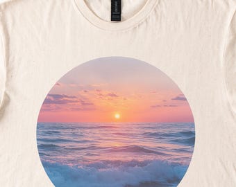 Sunset Ocean Waves Graphic T Shirt Soft Beach Sunrise Sea